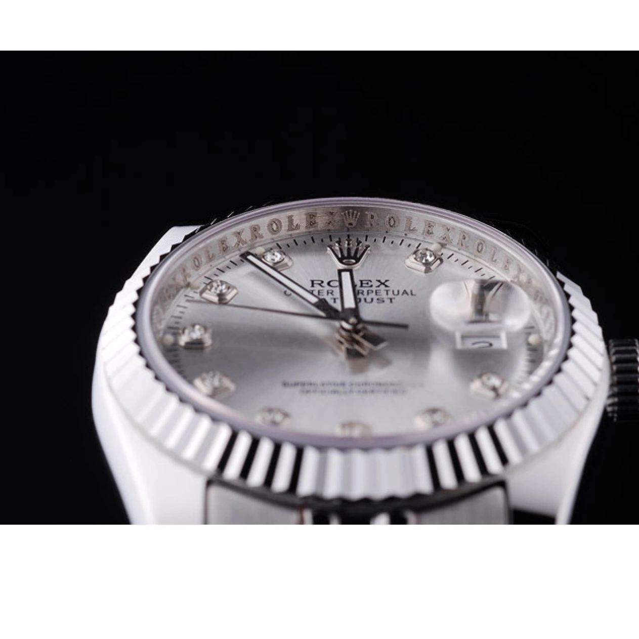 Aaa replica Ribbed 7455 Silver Datejust Diamonds Bezel Rolex Dial 0819